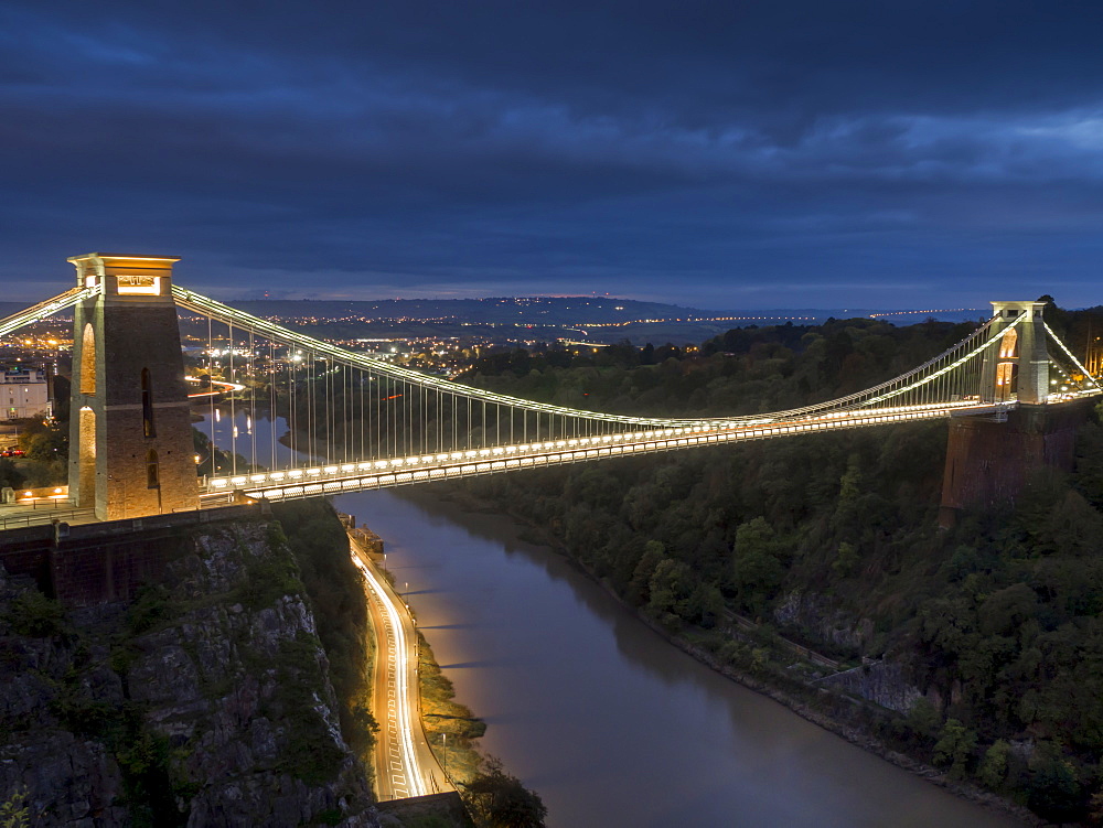 Clifton Suspension Bridge at night, Bristol, England, United Kingdom, Europe