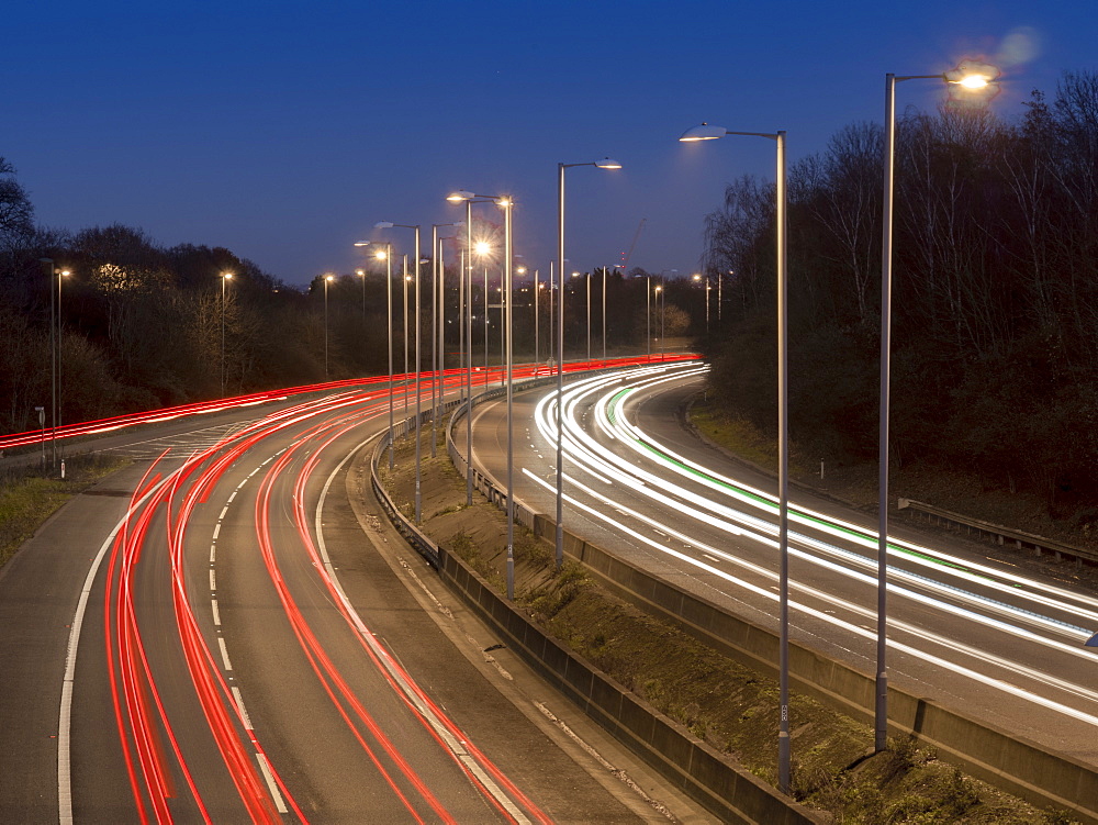 Motorway A3 dusk, Greater London, England, United Kingdom, Europe