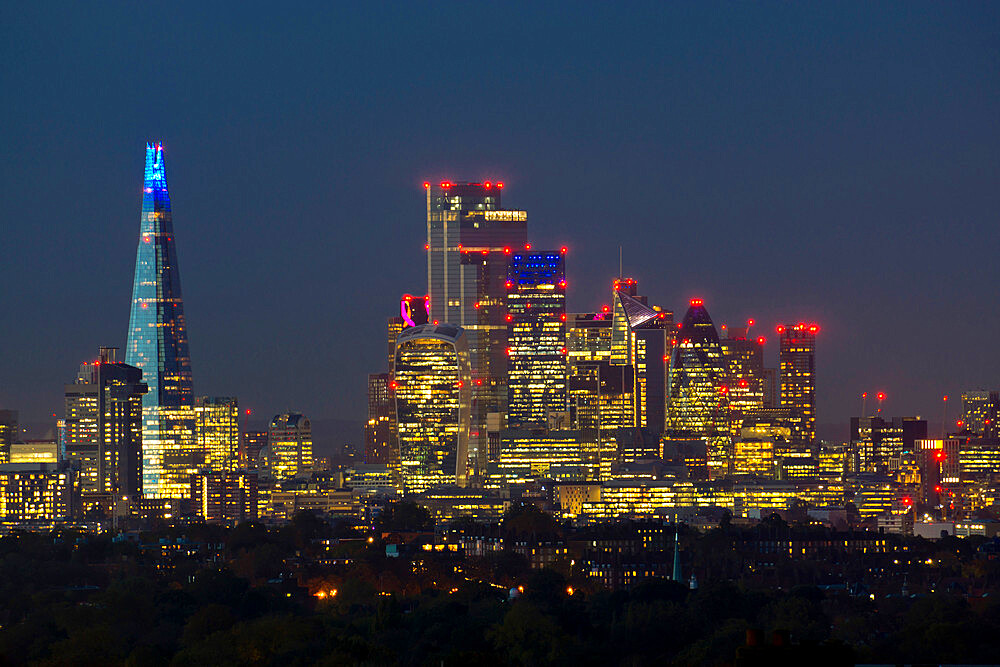 London cityscape from Crystal Palace at dusk, London, England, United Kingdom, Europe