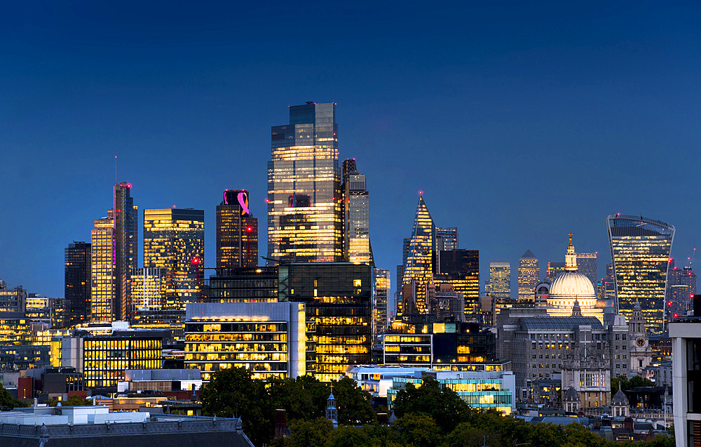 City skyline from Post Building night