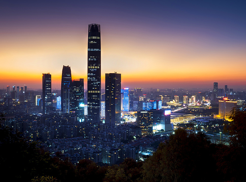 Dongguan skyline in the evening, Dongguan, Guangdong, China, Asia