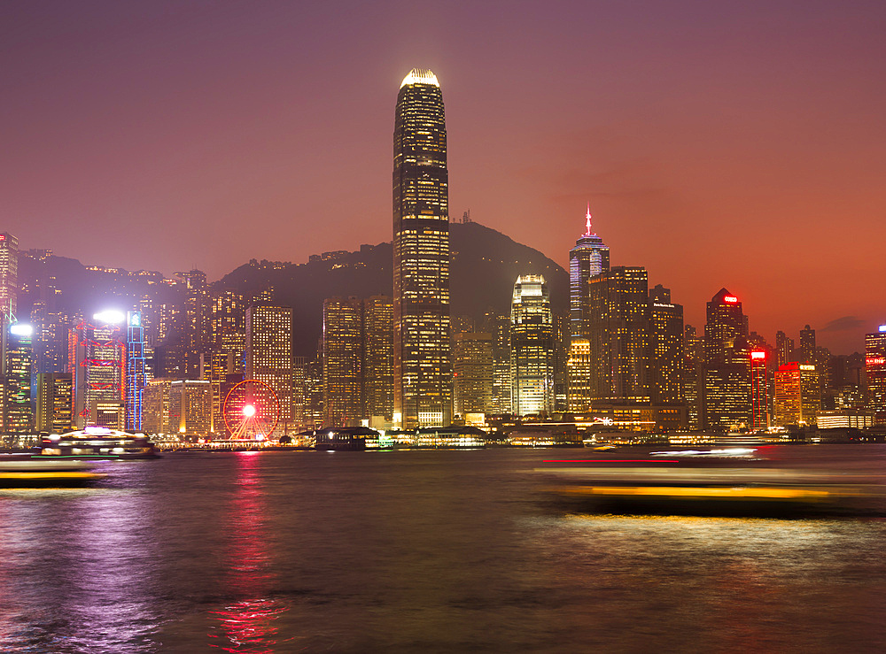 Hong Kong Island waterfront at night, Hong Kong, China, Asia