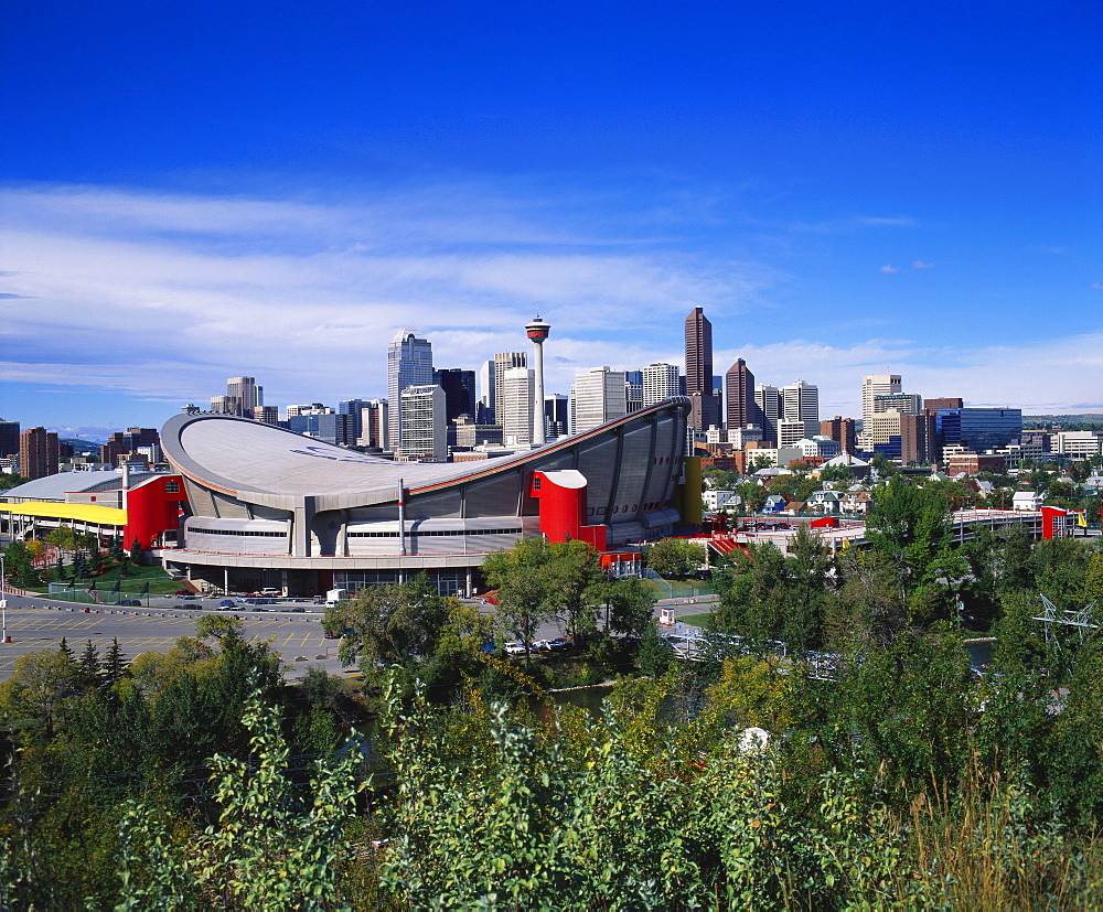 Saddledome and Skyline of Calgary, Alberta, Canada,