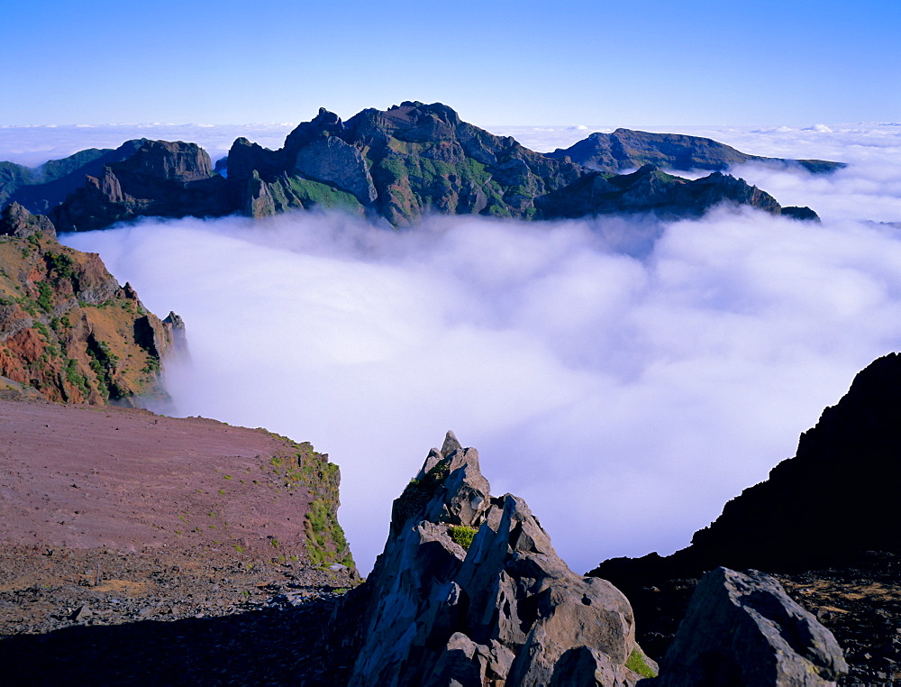 Clouds below mountain peaks, Pico do Arieiro, Madeira, Portugal, Europe