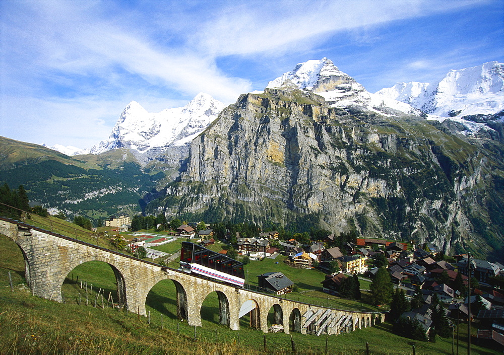 Mt Eiger, Mt Jungfrau and Mt Monch, Murren, Bernese Oberland, Switzerland