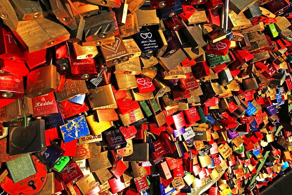 Love Padlocks on Hohenzollern Bridge, Cologne, North Rhine-Westphalia, Germany, Europe