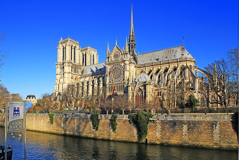 Seine River with Notre Dame Cathedral, UNESCO World Heritage Site, Paris, Ile de France, France, Europe