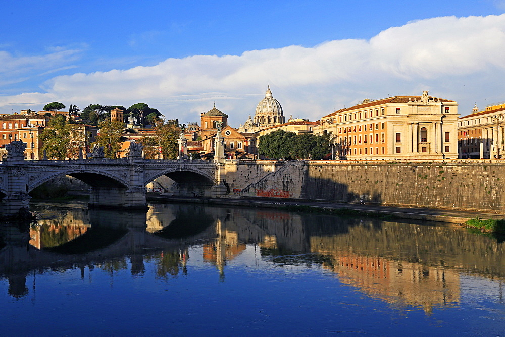 View across Tiber River towards St. Peter's Basilica, Rome, Lazio, Italy, Europe