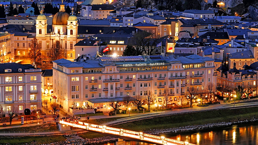 Hotel Sacher on the Salzach River, Salzburg, Austria, Europe