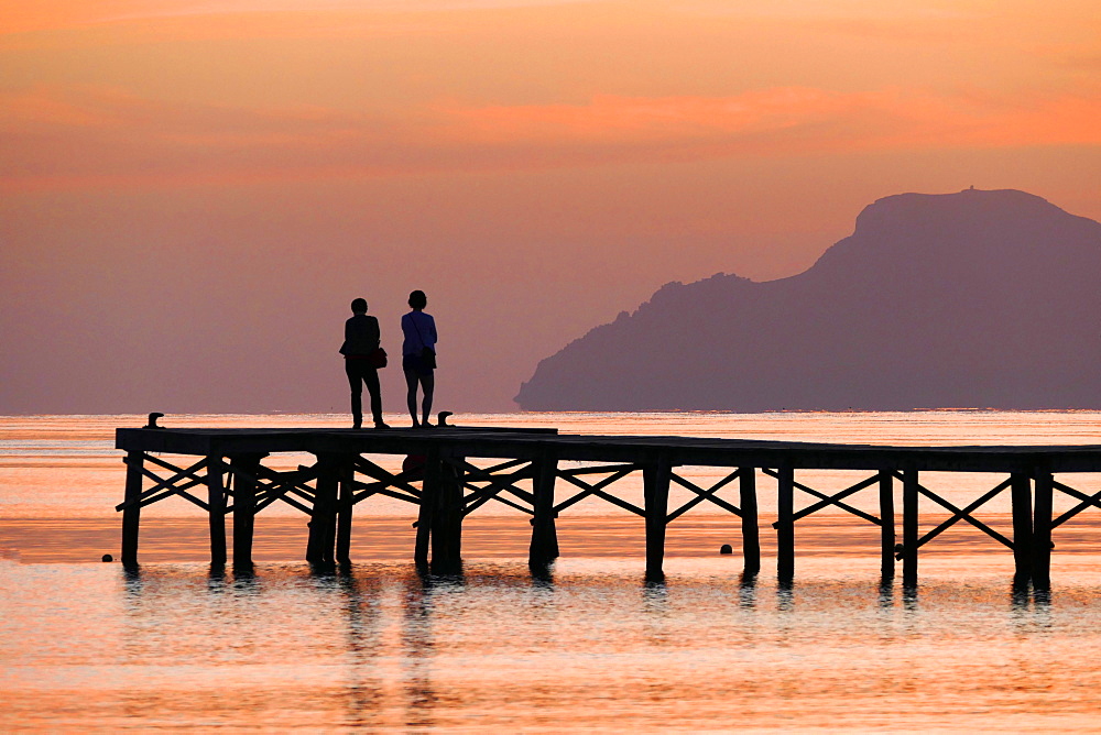 Morning mood at Landing stage, Playa Muro near Alcudia, Majorca, Balearic Islands, Spain, Mediterranean, Europe