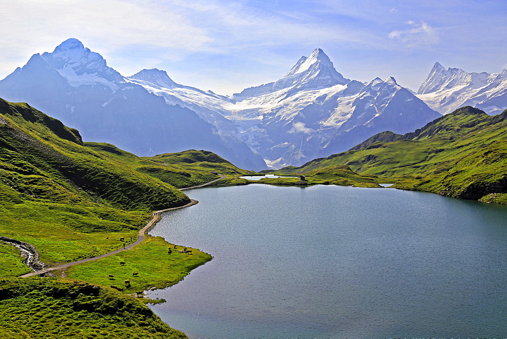 Lake Bachalpsee at First and Bernese Alps, Grindelwald, Bernese Oberland, Switzerland, Europe