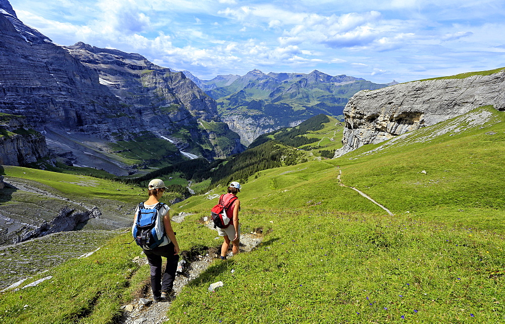 Hikers at Kleine Scheidegg, Grindelwald, Bernese Oberland, Switzerland, Europe