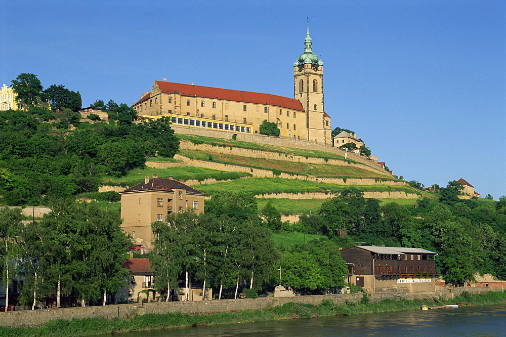 The 14th century castle and vine slopes at Melnik in the Prague region, Central Bohemia, Czech Republic, Europe