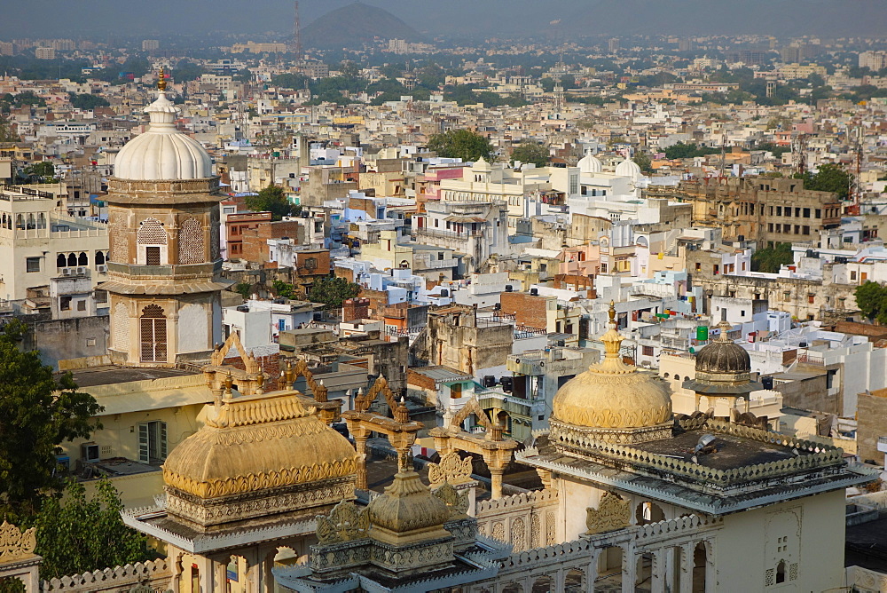 View across Udaipur from the City Palace, Udaipur, Rajasthan, India, Asia