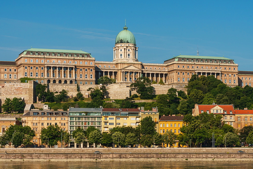 Facade of Royal Palace, UNESCO World Heritage Site, seen across the River Danube, Budapest, Hungary, Europe