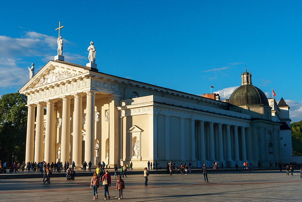 Facade and side of French Classicist style, Catholic Cathedral, visual recreation of a Greek temple, Vilnius, Lithuania, Europe