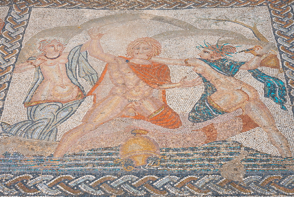 Mosaic of the abduction of Hylas by the nymphs from the Roman ruins, Volubilis, UNESCO World Heritage Site, near Meknes, Morocco, North Africa, Africa