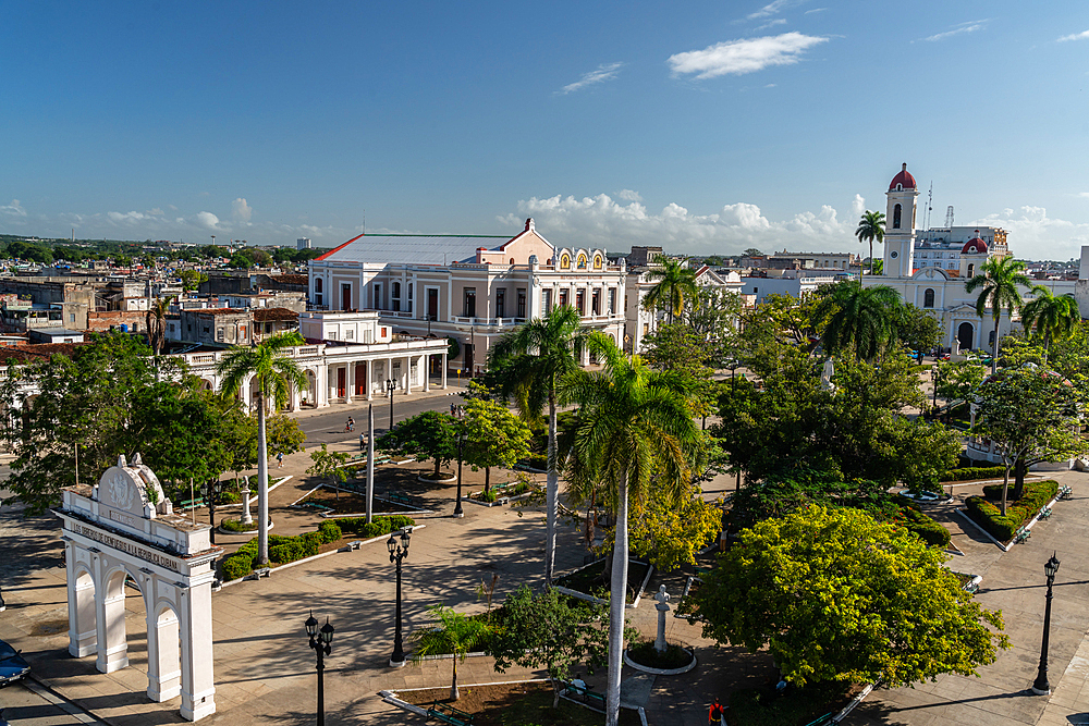 Aerial view of main square and Parque Jose Marti, Cienfuegos, Cuba Marti, Cienfuegos, Cuba