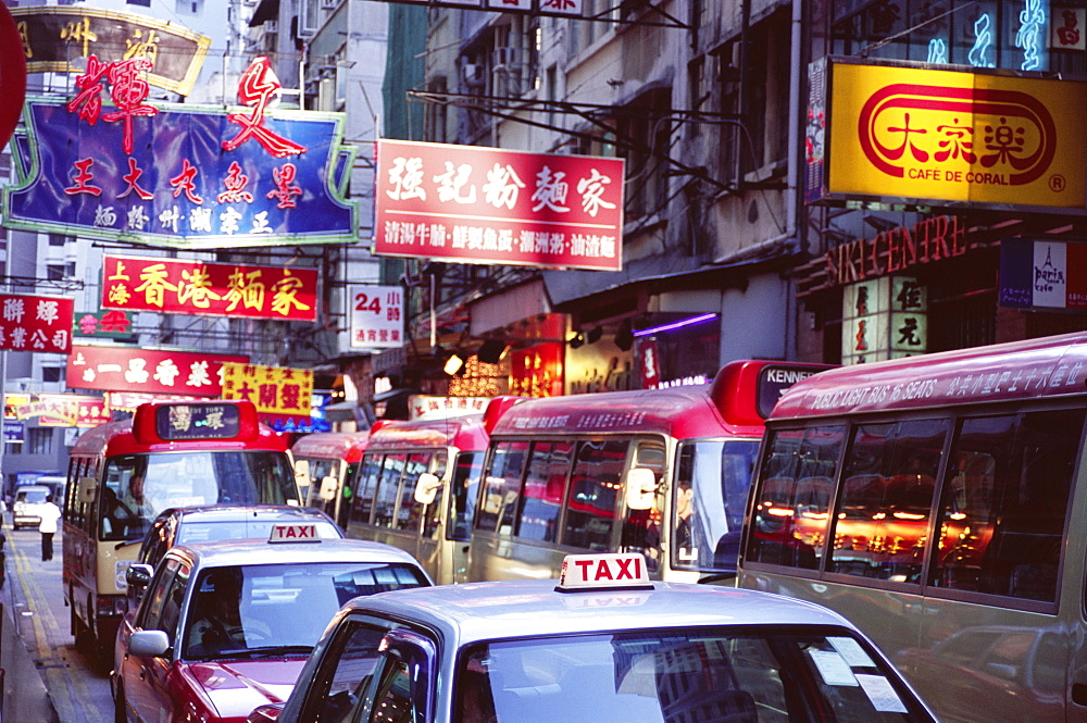 Taxis and buses, Causeway Bay, Hong Kong Island, Hong Kong, China, Asia