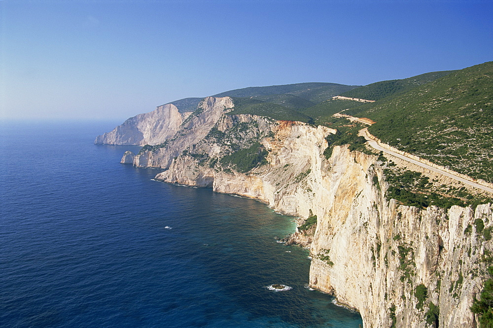 Coastline with cliffs and sea on Kefalonia, Ionian Islands, Greek Islands, Greece, Europe