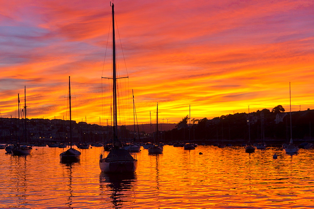 Spectacular sunset, Falmouth Harbour, Cornwall, England, United Kingdom, Europe 