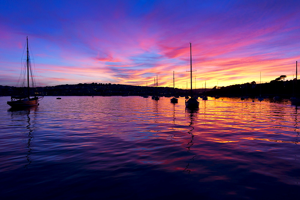 Spectacular sunset, Falmouth Harbour, Cornwall, England, United Kingdom, Europe 