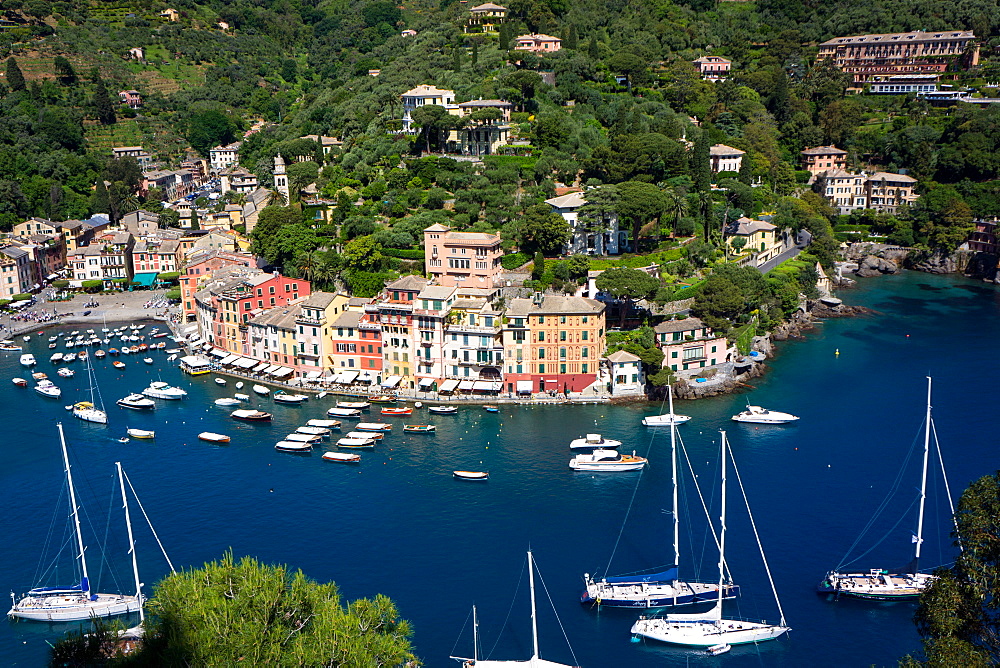 Aerial view, Portofino, Liguria, Italy, Europe