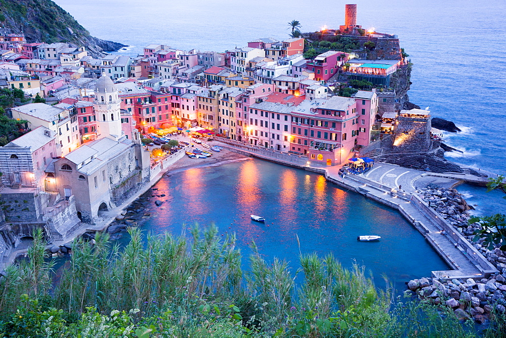 High angle view of Vernazza, Cinque Terre, UNESCO World Heritage Site, Liguria, Italy, Europe