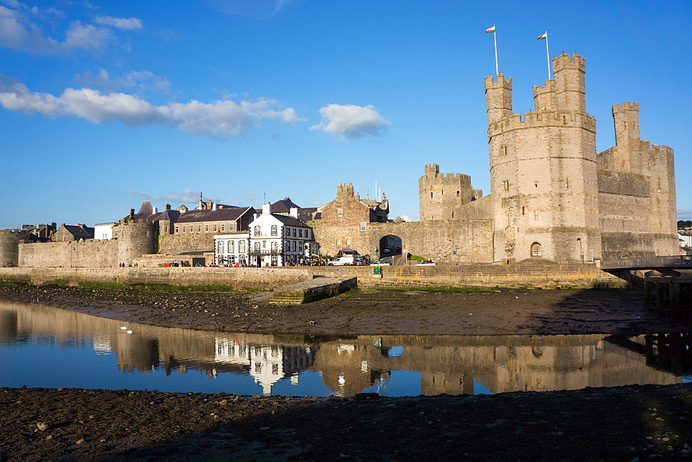 Caernarfon Castle, UNESCO World Heritage Site, and city wall, Caernarfon, Wales, United Kingdom, Europe