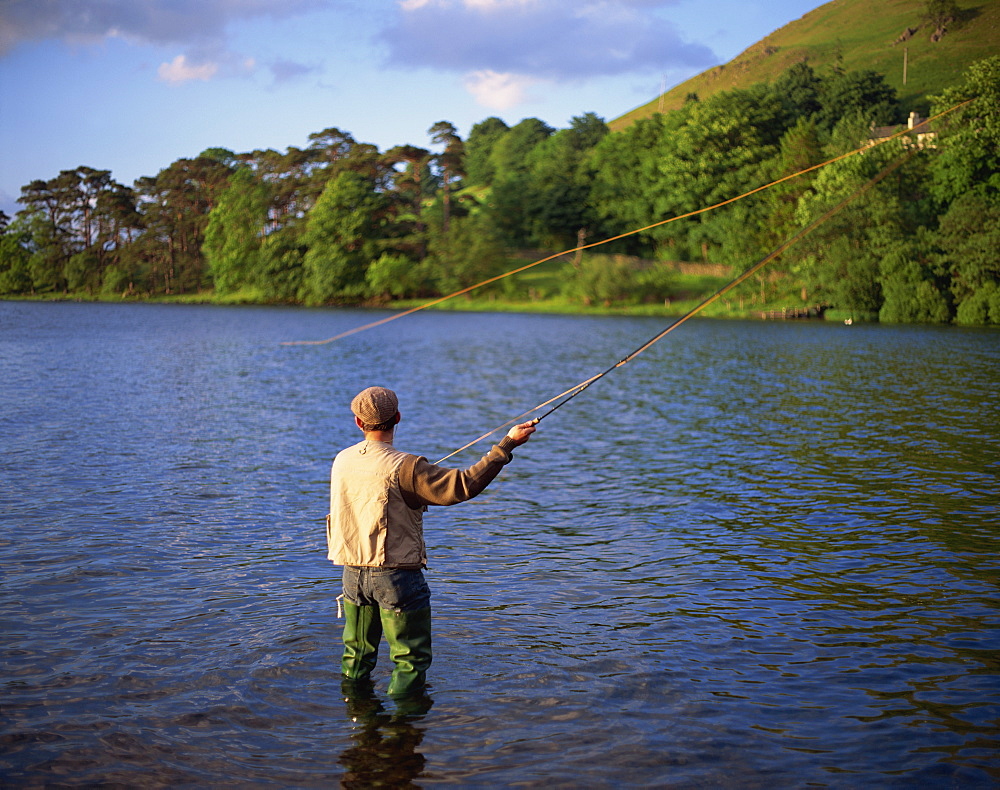 Fly fishing on the River Dee, Grampians, Scotland, United Kingdom, Europe