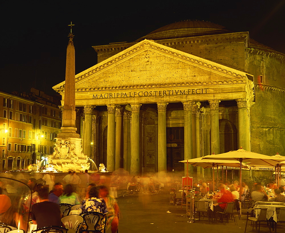 The Pantheon illuminated at night in Rome, Lazio, Italy, Europe