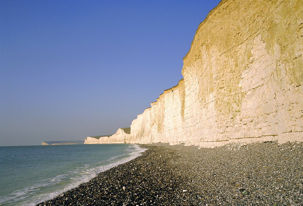 The Seven Sisters chalk cliffs seen from the beach at Birling Gap, East Sussex, England, UK