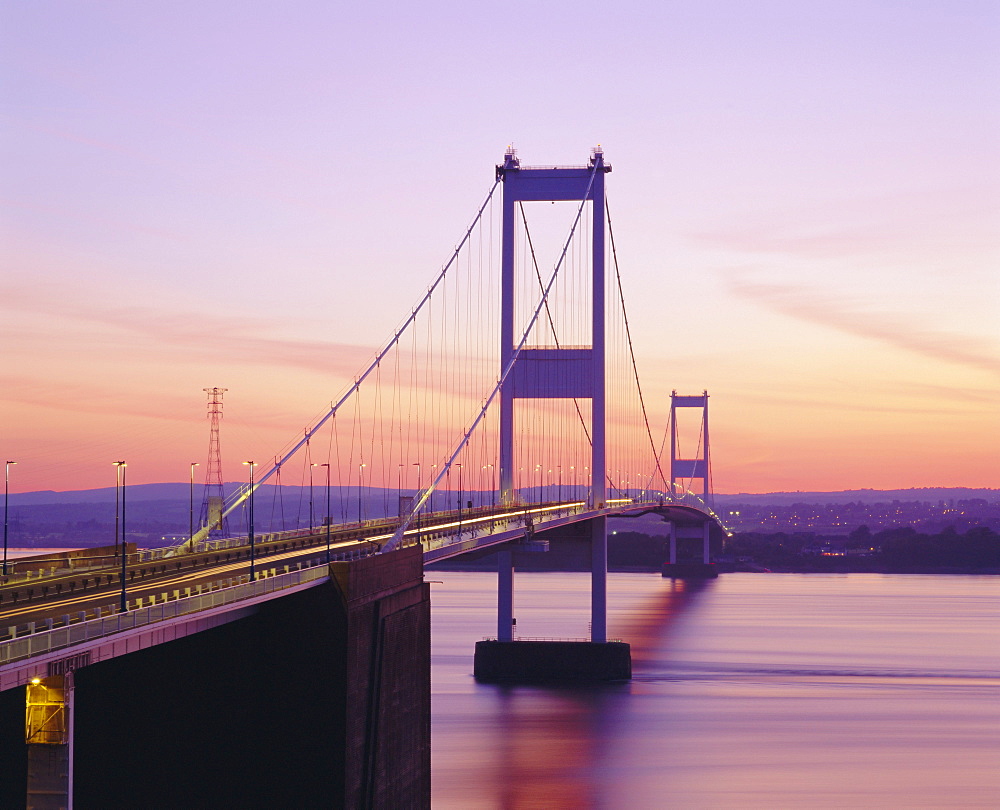 Old/First Severn Bridge at dusk, Avon, England