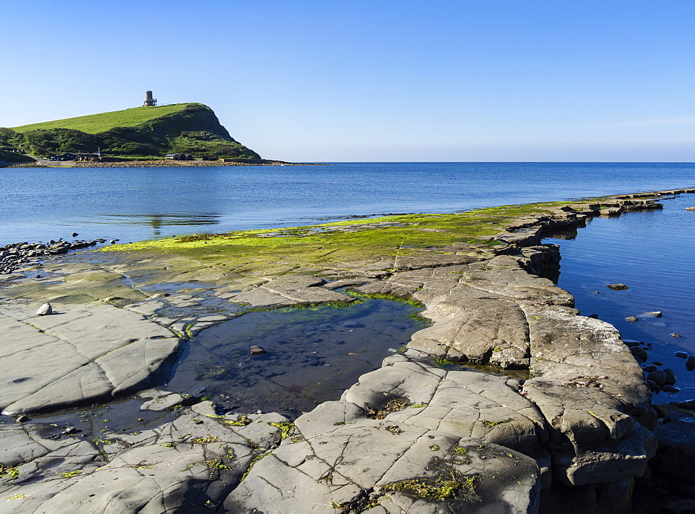 Rock Ledges and Clavell Tower in Kimmeridge Bay, Isle of Purbeck, Jurassic Coast, UNESCO World Heritage Site, Dorset, England, United Kingdom, Europe