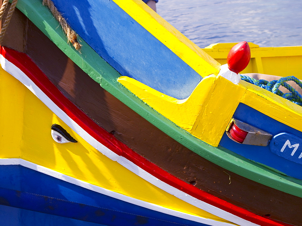 Detail of a fishing boat, St. Paul's Bay, Malta, Mediterranean, Europe