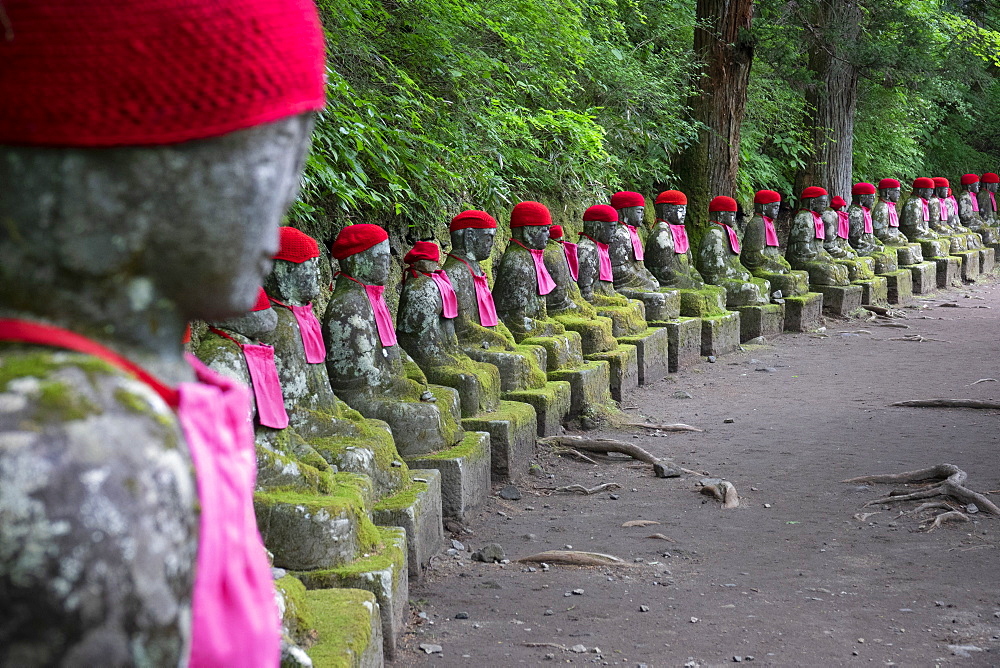 Jizo statues, Kanmangafuchi Abyss, Nikko, Japan, Asia