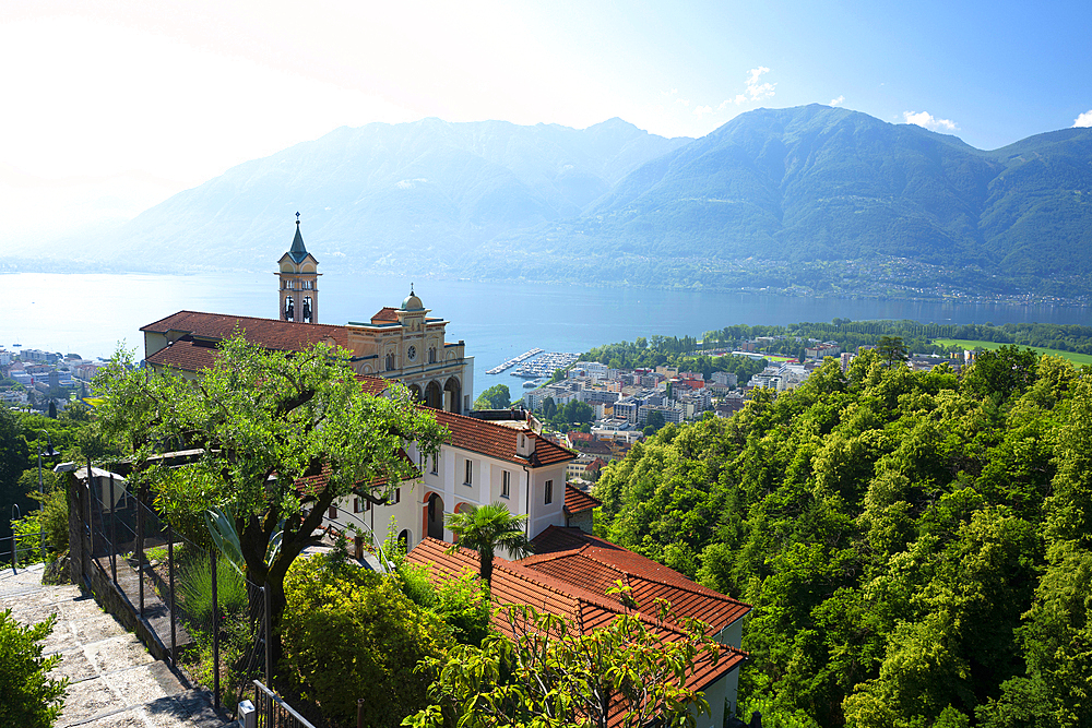 The sanctuary of Madonna del Sasso overlooking Locarno, Ticino, Switzerland, Europe