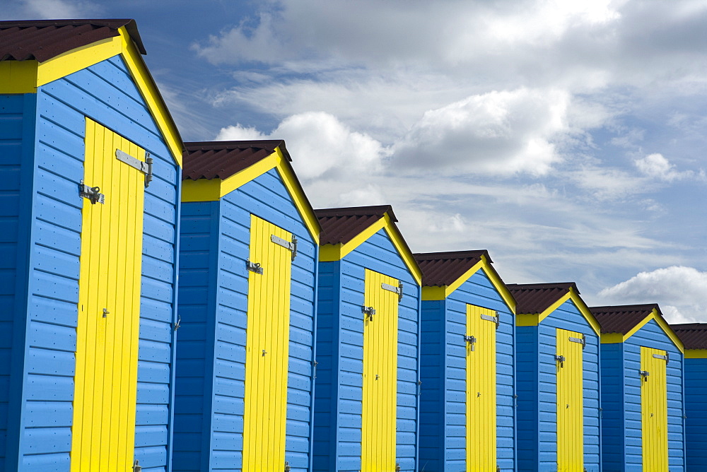 Colourful beach huts, Littlehampton, West Sussex, England, United Kingdom, Europe