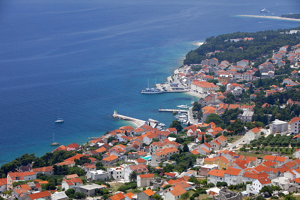 High view of Bol and harbour, Brac Island, Dalmatian Coast, Croatia, Europe 