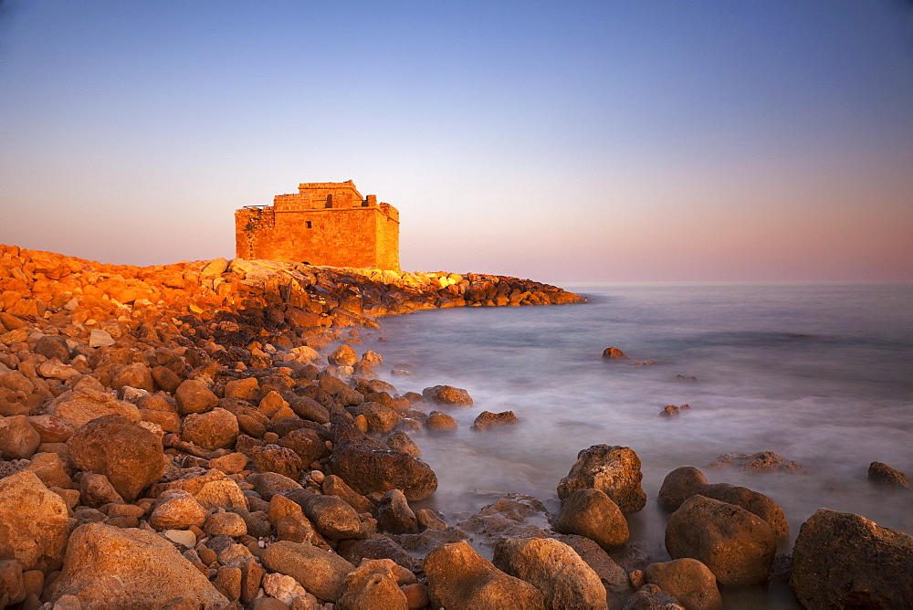 Paphos Castle with rocky shoreline, Paphos harbour, Cyprus, Mediterranean, Europe