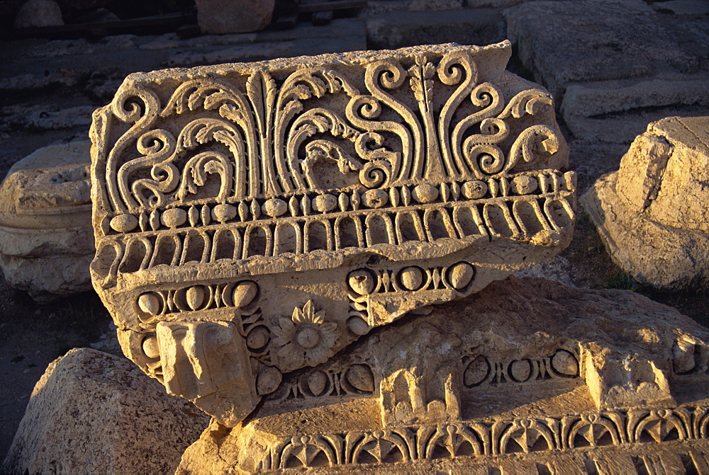 Fragment of well preserved carving, Baalbek, UNESCO World Heritage Site, Lebanon, Middle East