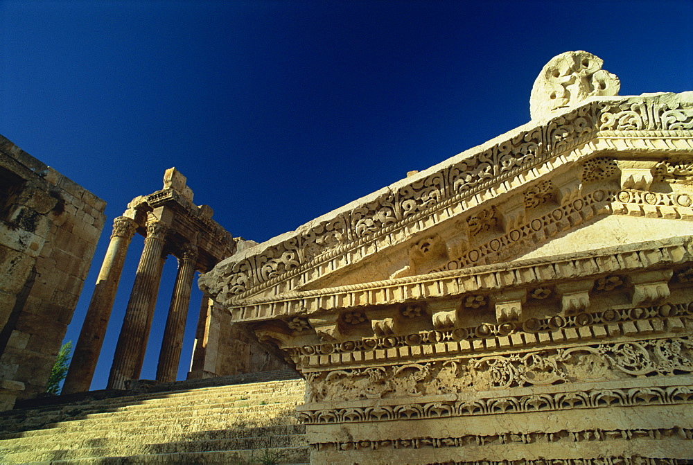 Entry to the Roman temple of Bacchus, Baalbek, UNESCO World Heritage Site, Lebanon, Middle East