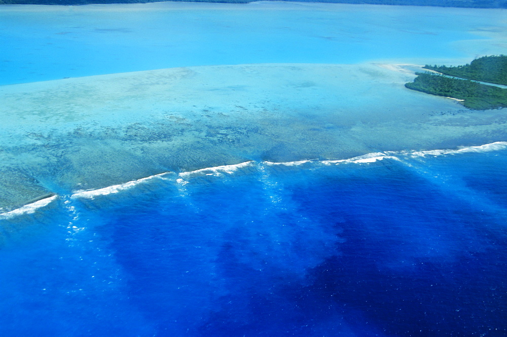 Aerial view of atoll and reefs, Aitutaki, Cook Islands, Polynesia, South Pacific, Pacific