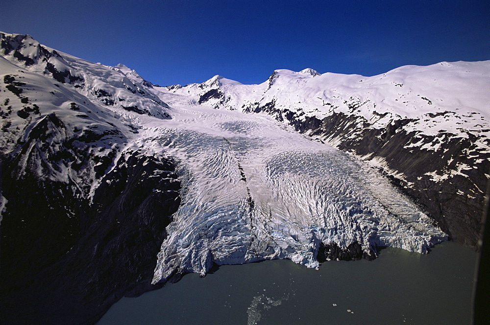 Overview of Portage Glacier from helicopter, Portage, Alaska, United States of America (U.S.A.), North America