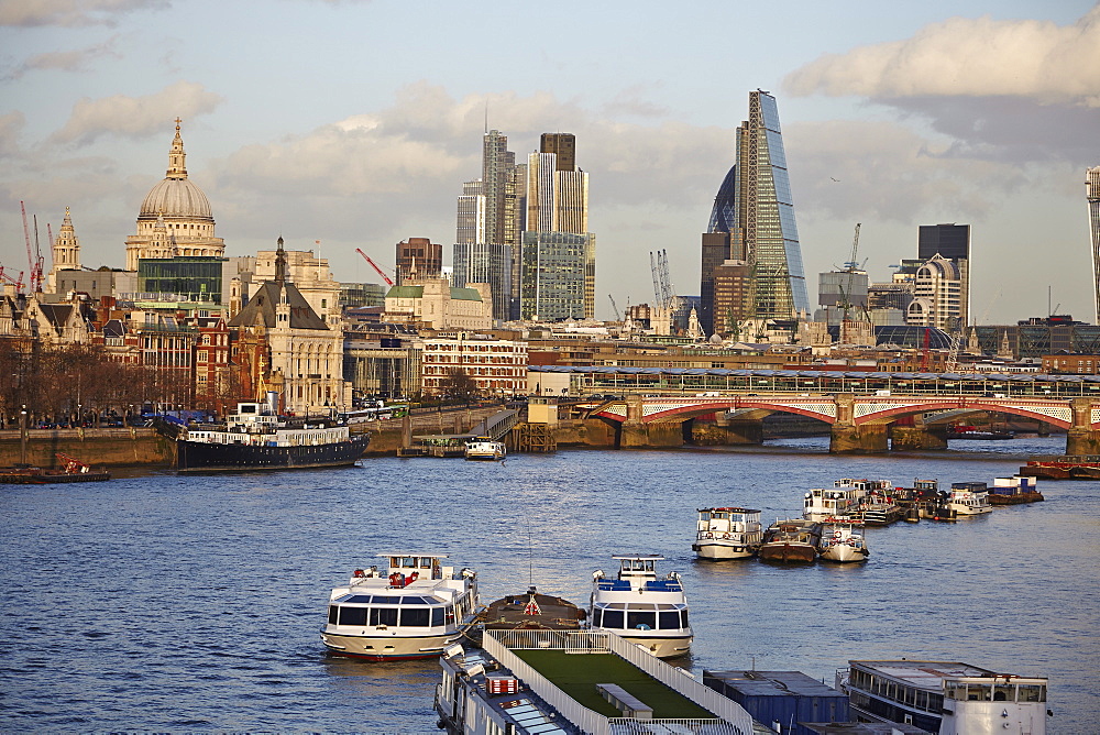 London skyline and River Thames from Waterloo Bridge, London, England, United Kingdom, Europe