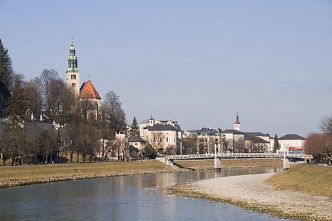 Looking North West a view of the Salzach River, Salzburg, Austria