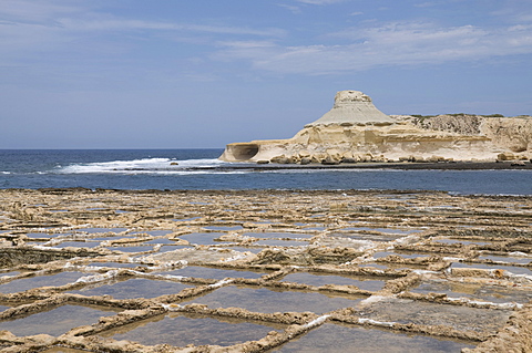 Salt pans at Qbajjar, near Marsalforn, Gozo, Malta, Mediterranean, Europe