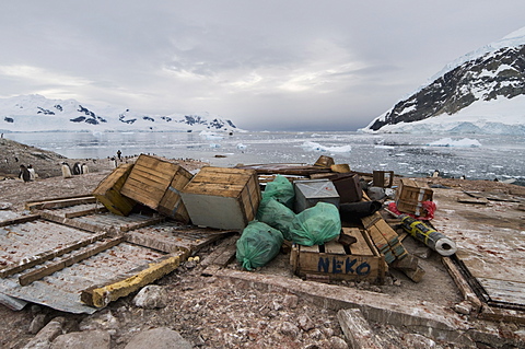 Remains of Argentine hut destroyed by severe wind, Neko Harbour, Antarctic Peninsula, Antarctica, Polar Regions