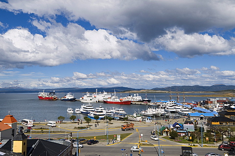 Ships in docks in the southernmost city in the world, Ushuaia, Argentina, South America