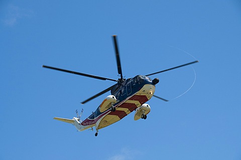 Helicopter taking off, Tresco, Isles of Scilly, Cornwall, United Kingdom, Europe